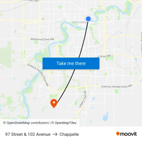 97 Street & 102 Avenue to Chappelle map