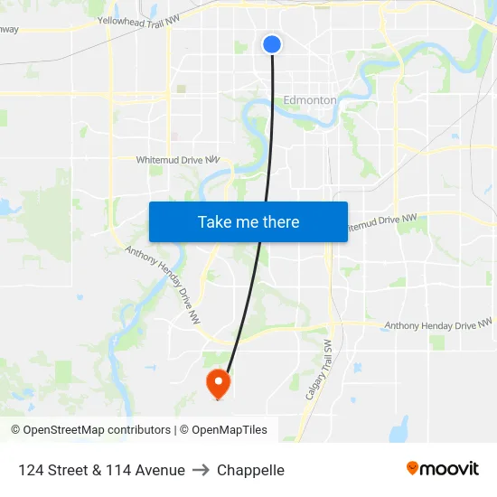 124 Street & 114 Avenue to Chappelle map