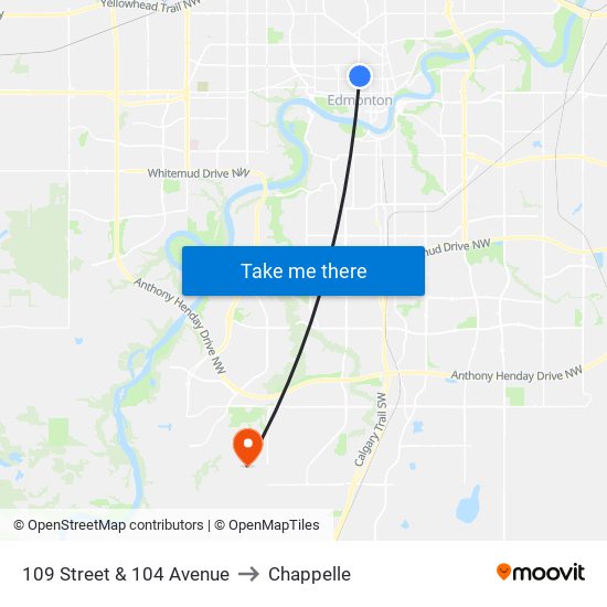 109 Street & 104 Avenue to Chappelle map