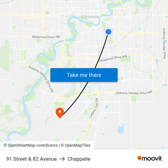91 Street & 82 Avenue to Chappelle map
