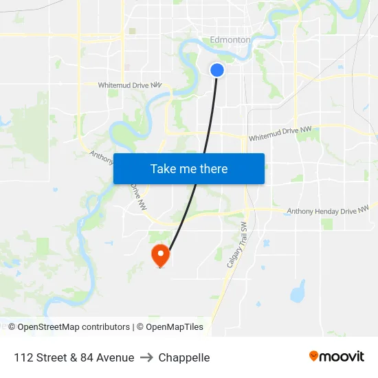 112 Street & 84 Avenue to Chappelle map