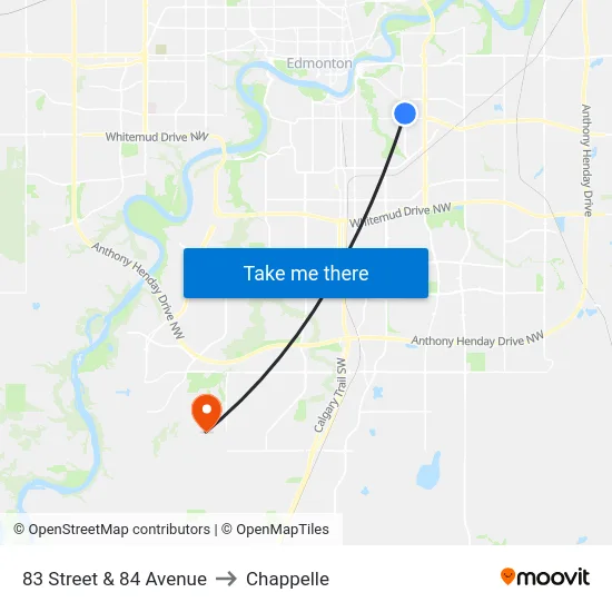 83 Street & 84 Avenue to Chappelle map