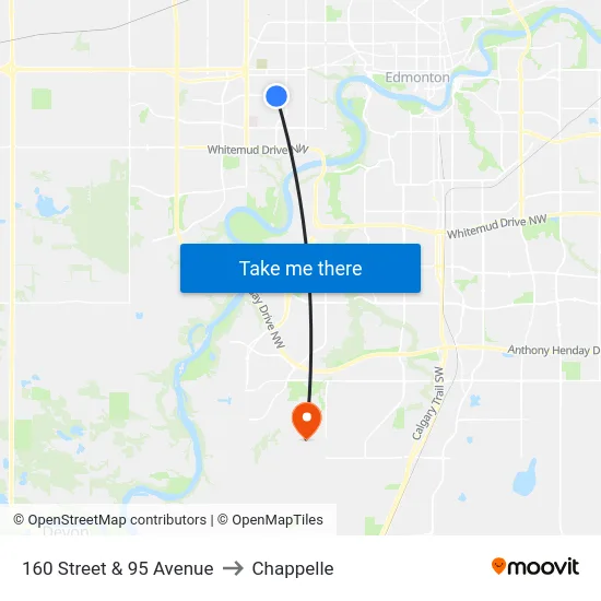 160 Street & 95 Avenue to Chappelle map