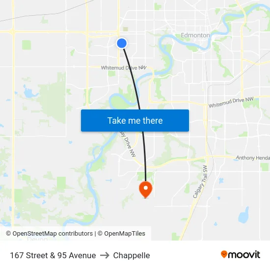 167 Street & 95 Avenue to Chappelle map