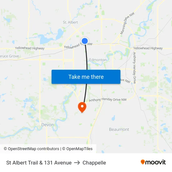 St Albert Trail & 131 Avenue to Chappelle map