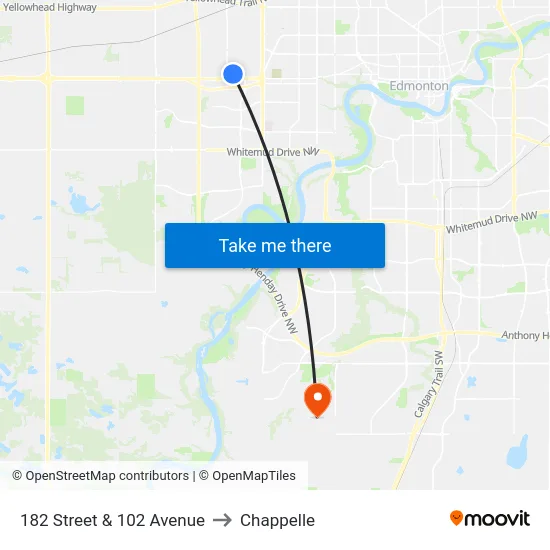182 Street & 102 Avenue to Chappelle map
