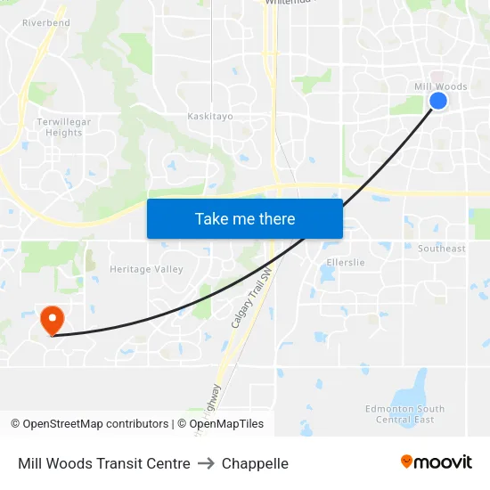 Mill Woods Transit Centre to Chappelle map