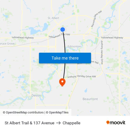 St Albert Trail & 137 Avenue to Chappelle map