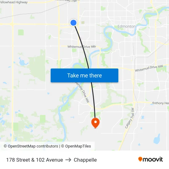 178 Street & 102 Avenue to Chappelle map