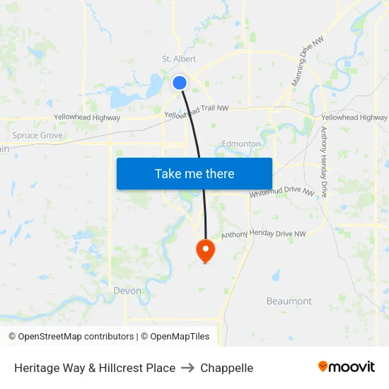 Heritage Way & Hillcrest Place to Chappelle map