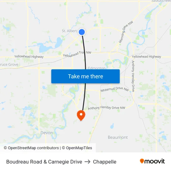 Boudreau Road & Carnegie Drive to Chappelle map