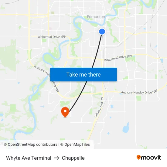 Whyte Ave Terminal to Chappelle map