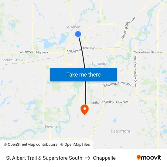 St Albert Trail & Superstore South to Chappelle map