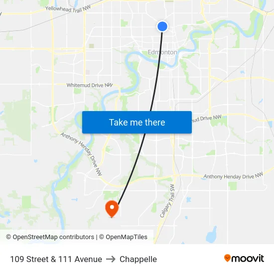 109 Street & 111 Avenue to Chappelle map