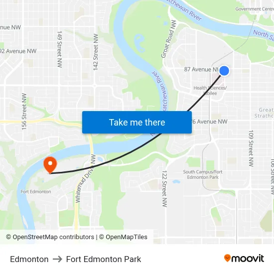 Edmonton to Fort Edmonton Park map