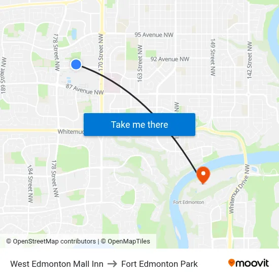 West Edmonton Mall Inn to Fort Edmonton Park map