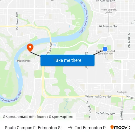 South Campus Ft Edmonton Station to Fort Edmonton Park map