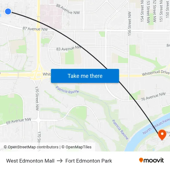 West Edmonton Mall to Fort Edmonton Park map