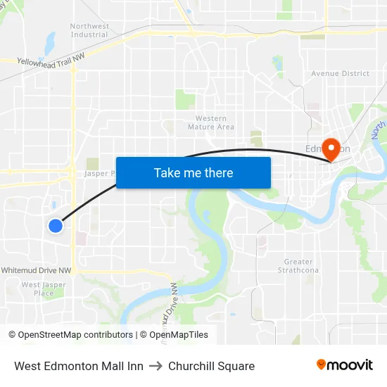 West Edmonton Mall Inn to Churchill Square map