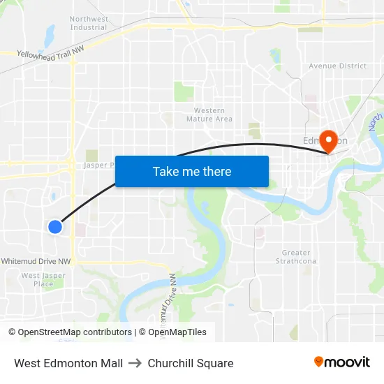 West Edmonton Mall to Churchill Square map