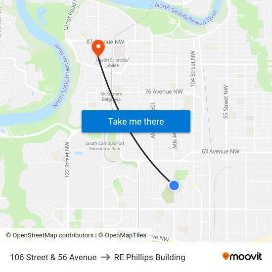 106 Street & 56 Avenue to RE Phillips Building map