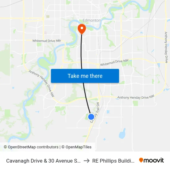 Cavanagh Drive & 30 Avenue SW to RE Phillips Building map