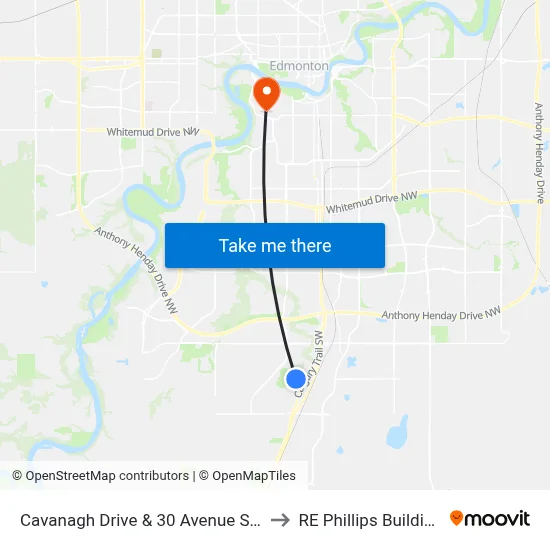 Cavanagh Drive & 30 Avenue SW to RE Phillips Building map