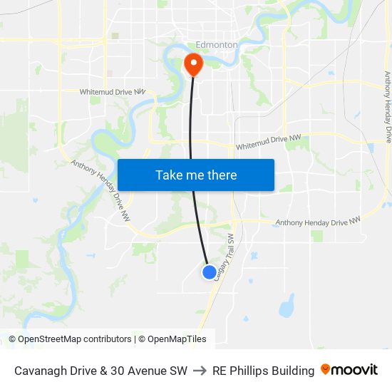 Cavanagh Drive & 30 Avenue SW to RE Phillips Building map