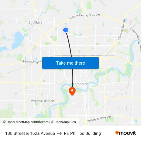130 Street & 162a Avenue to RE Phillips Building map
