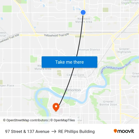 97 Street & 137 Avenue to RE Phillips Building map