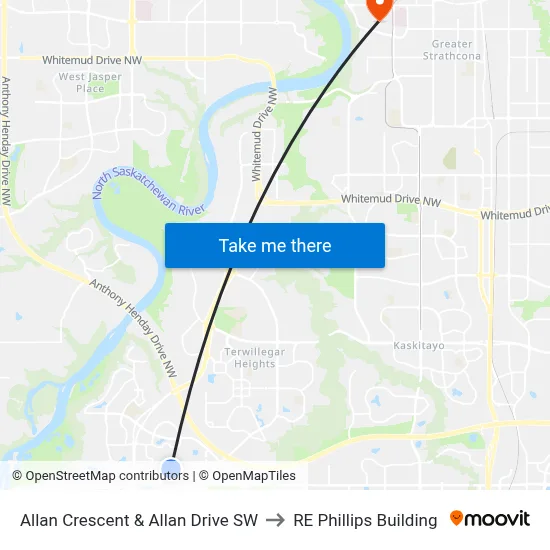 Allan Crescent & Allan Drive SW to RE Phillips Building map