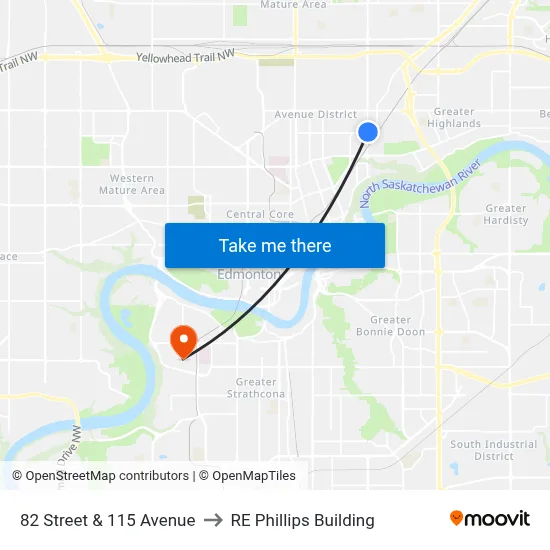 82 Street & 115 Avenue to RE Phillips Building map