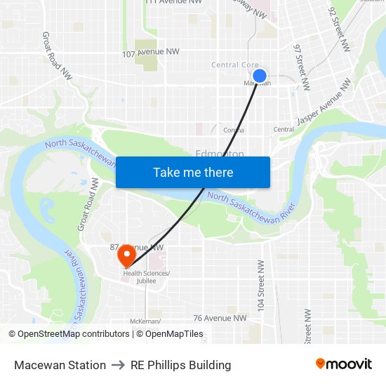 Macewan Station to RE Phillips Building map