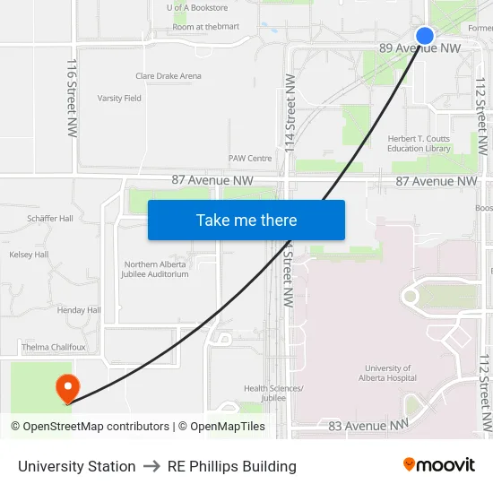University Station to RE Phillips Building map