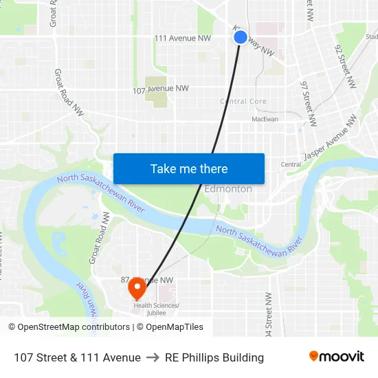 107 Street & 111 Avenue to RE Phillips Building map