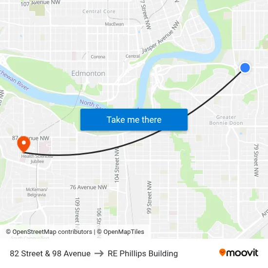 82 Street & 98 Avenue to RE Phillips Building map