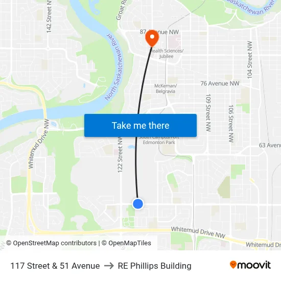 117 Street & 51 Avenue to RE Phillips Building map