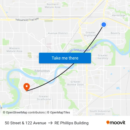 50 Street & 122 Avenue to RE Phillips Building map