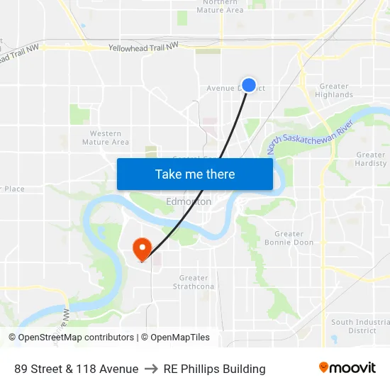 89 Street & 118 Avenue to RE Phillips Building map