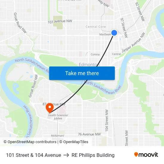 101 Street & 104 Avenue to RE Phillips Building map