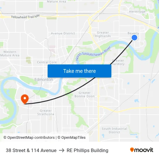 38 Street & 114 Avenue to RE Phillips Building map