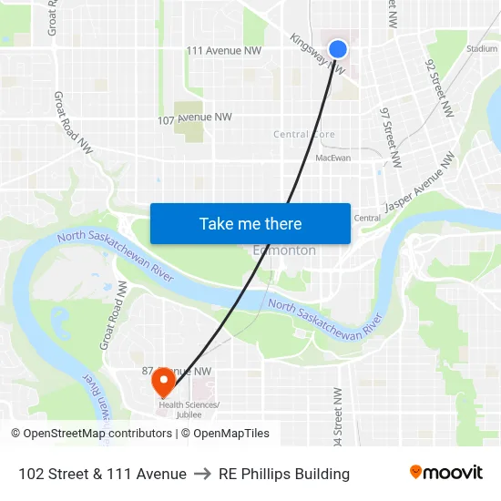 102 Street & 111 Avenue to RE Phillips Building map