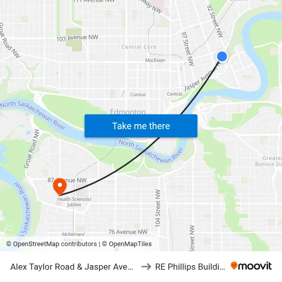 Alex Taylor Road & Jasper Avenue to RE Phillips Building map