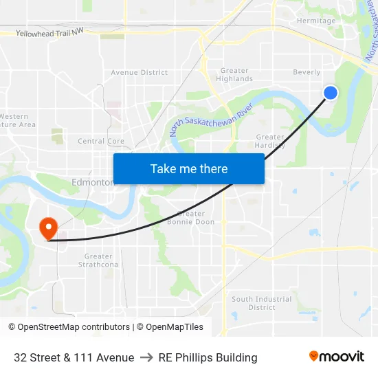32 Street & 111 Avenue to RE Phillips Building map