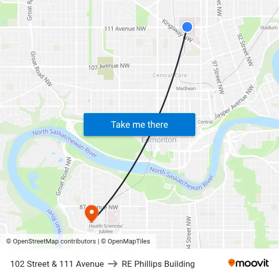 102 Street & 111 Avenue to RE Phillips Building map