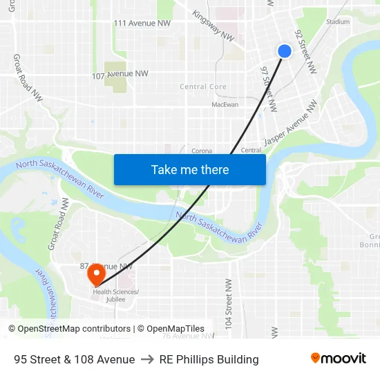 95 Street & 108 Avenue to RE Phillips Building map