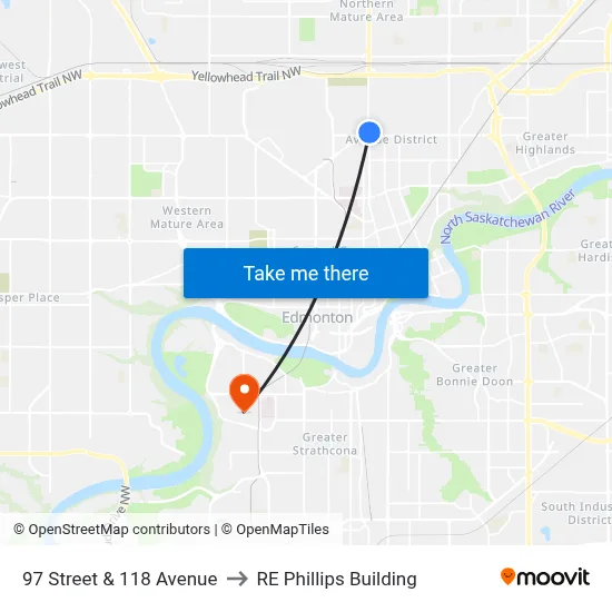97 Street & 118 Avenue to RE Phillips Building map