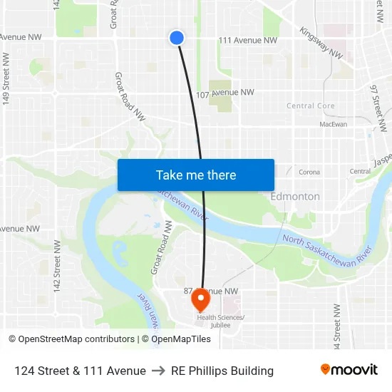 124 Street & 111 Avenue to RE Phillips Building map