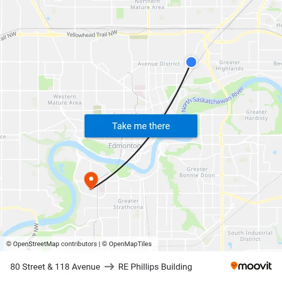 80 Street & 118 Avenue to RE Phillips Building map