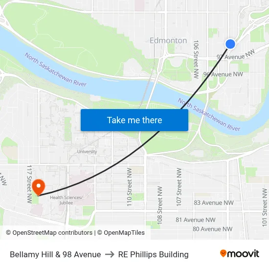 Bellamy Hill & 98 Avenue to RE Phillips Building map